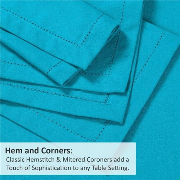 Blue Set of 12 Premium Linen Napkins -20x20 Inch, Classic Hemstitch - Picture 3 of 6